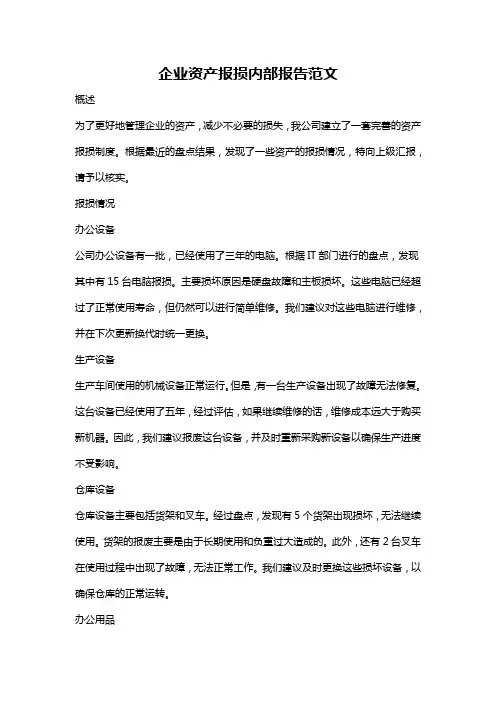 企业资产报损内部报告范文