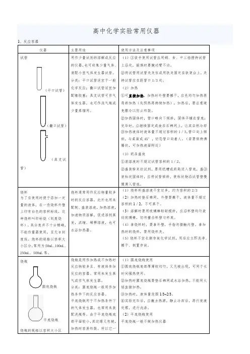 高中化学实验仪器
