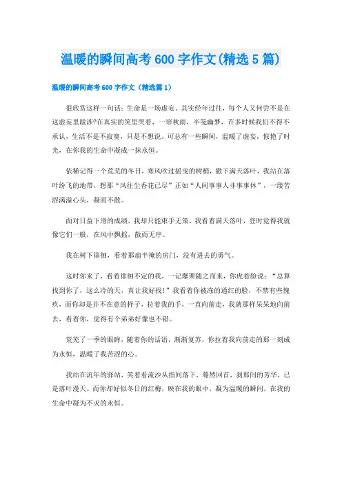 温暖的瞬间高考600字作文(精选5篇)
