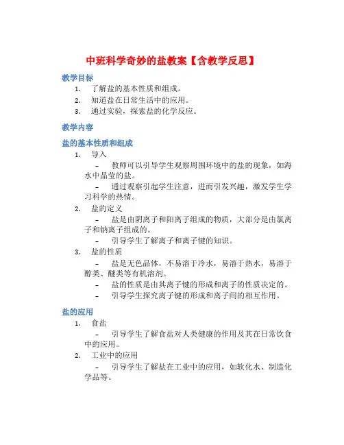 中班科学奇妙的盐教案【含教学反思】