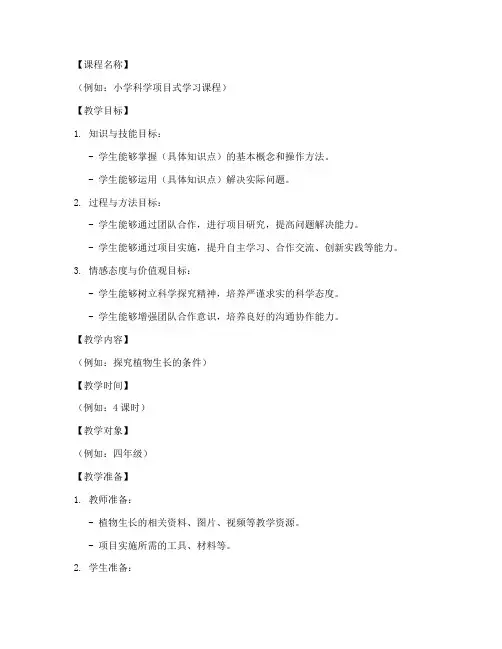 项目型教学教案模板范文
