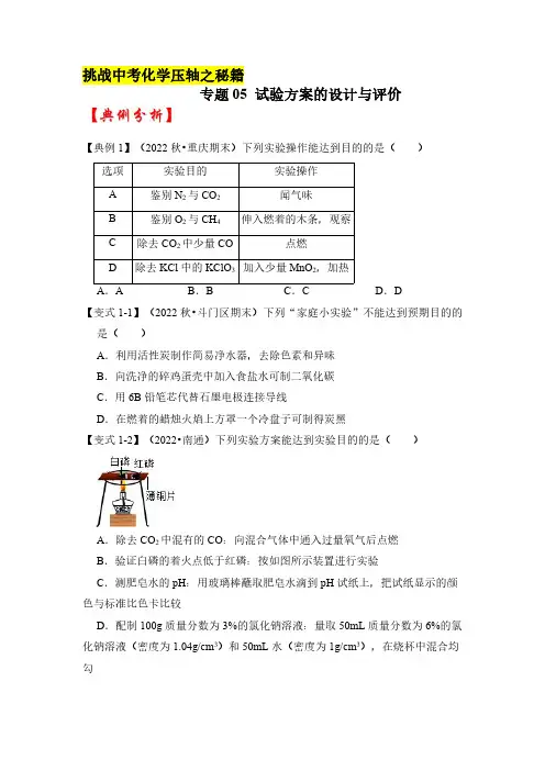 专题05 试验方案的设计与评价-挑战2023年中考化学压轴题之秘籍(全国通用)(原卷版)