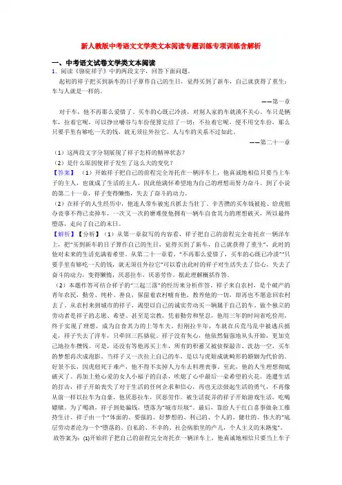 新人教版中考语文文学类文本阅读专题训练专项训练含解析