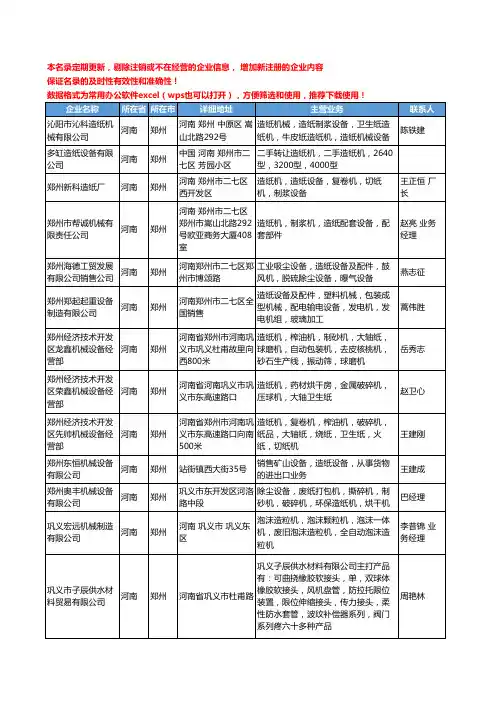 2020新版河南省郑州造纸设备工商企业公司名录名单黄页大全65家