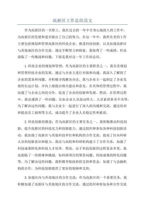 高新区工作总结范文