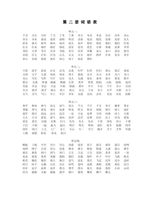 第二册词语表