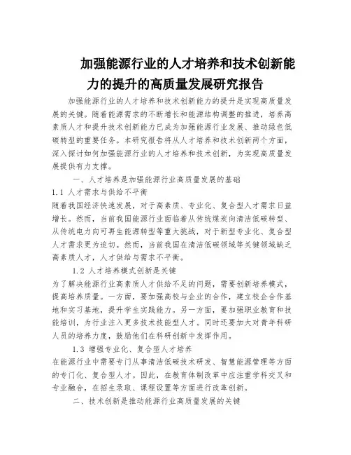 加强能源行业的人才培养和技术创新能力的提升的高质量发展研究报告