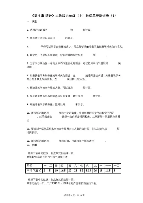《第6章_统计》小学数学-有答案-人教版六年级(上)数学单元测试卷(1)