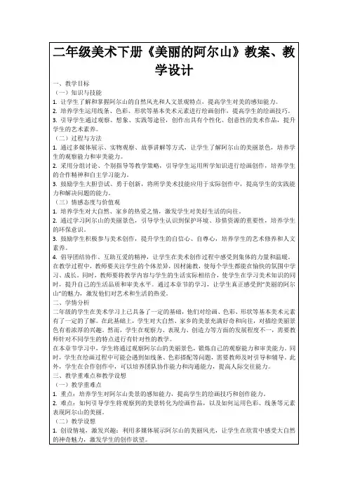 二年级美术下册《美丽的阿尔山》教案、教学设计