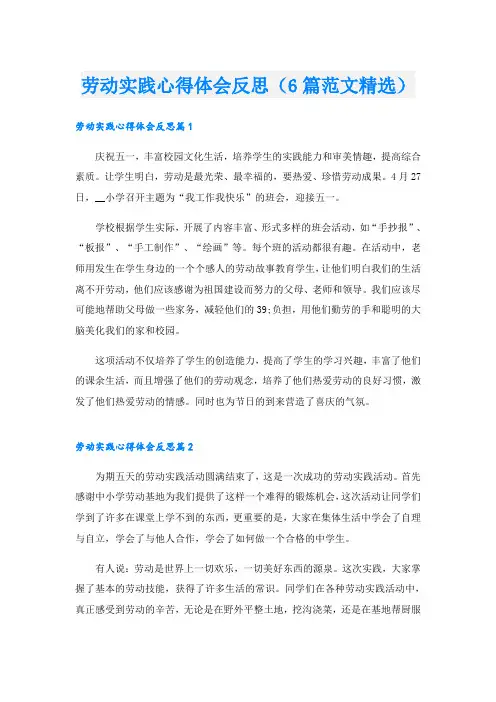 劳动实践心得体会反思(6篇范文精选)