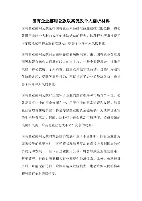 国有企业挪用公款以案促改个人剖析材料
