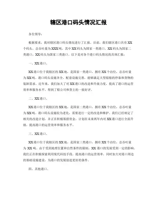 辖区港口码头情况汇报