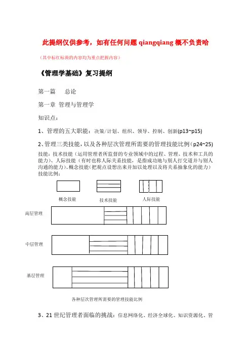 管理学复习提纲详细版