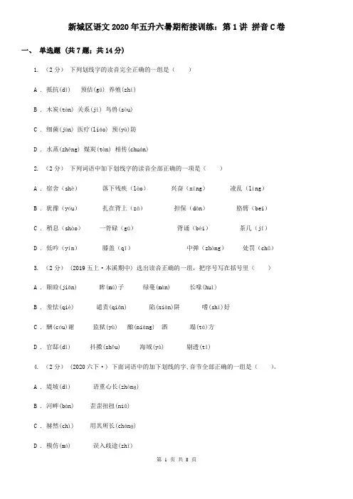 新城区语文2020年五升六暑期衔接训练：第1讲 拼音C卷