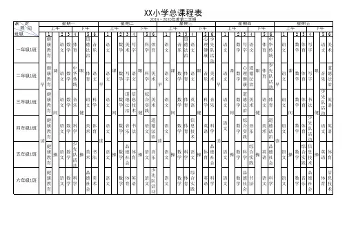 XX小学总课表(2020年春学期)
