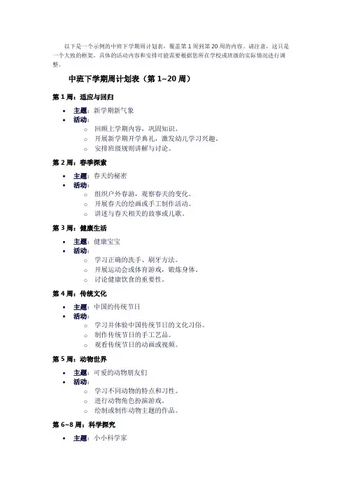 中班下学期周计划表(第1~20周)