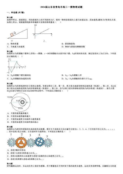 2024届山东省青岛巿高三一模物理试题