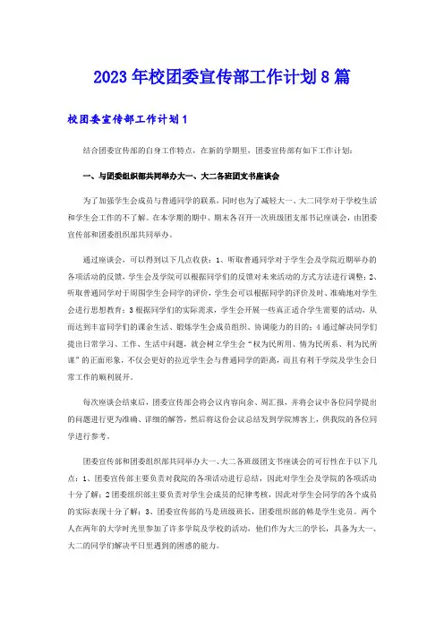 2023年校团委宣传部工作计划8篇