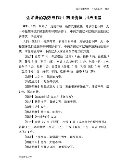 金箔膏的功效与作用 药用价值 用法用量