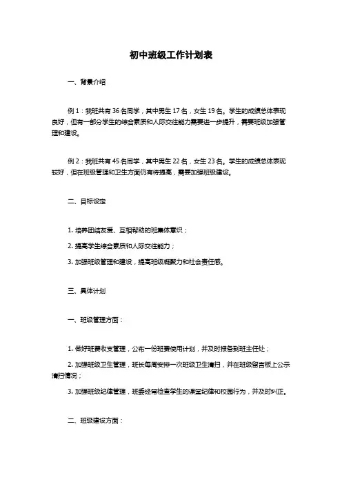 初中班级工作计划表