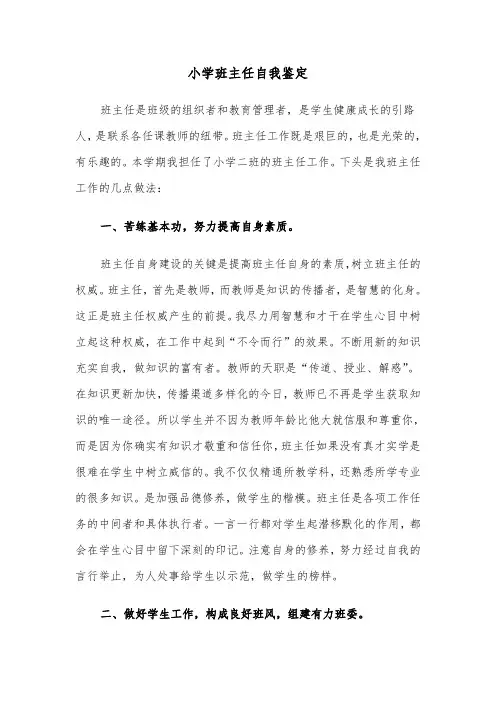 小学班主任自我鉴定（6篇）