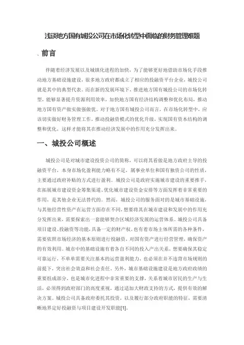 浅谈地方国有城投公司在市场化转型中面临的财务管理难题