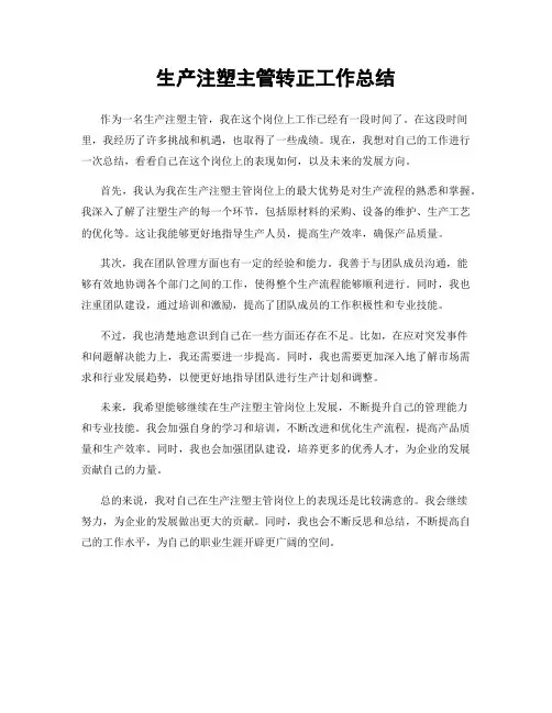 生产注塑主管转正工作总结