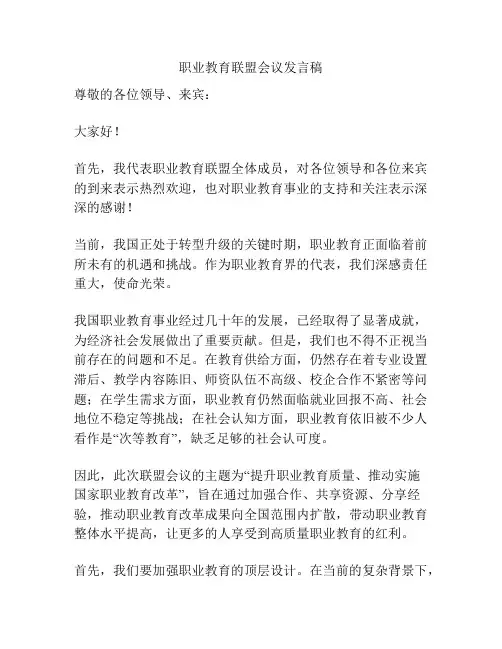 职业教育联盟会议发言稿