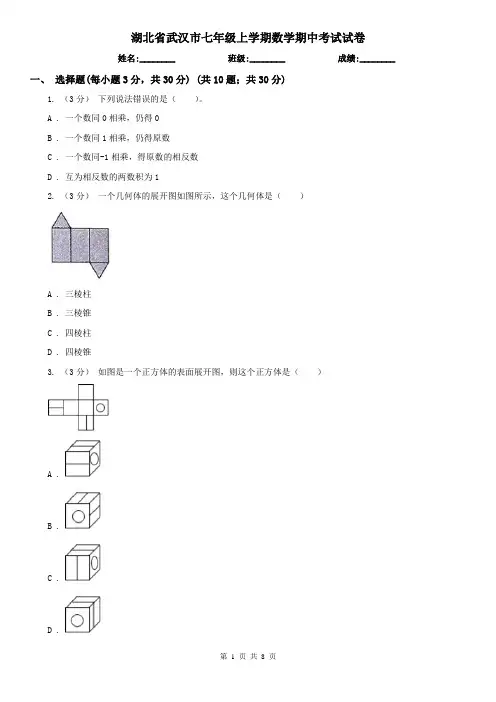 湖北省武汉市七年级上学期数学期中考试试卷