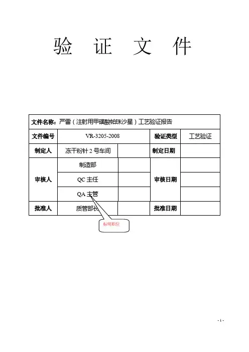 冻干工艺验证报告模板1