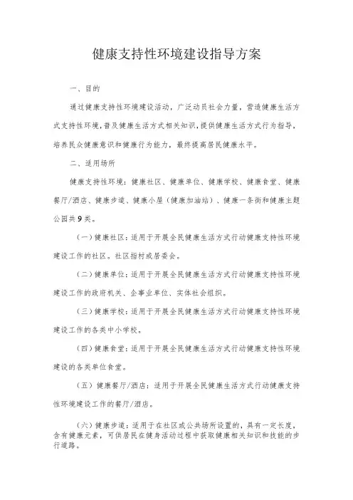 健康支持性环境建设指标要求