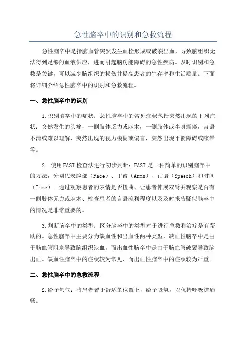 急性脑卒中的识别和急救流程