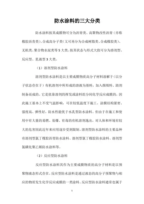 防水涂料的三大分类