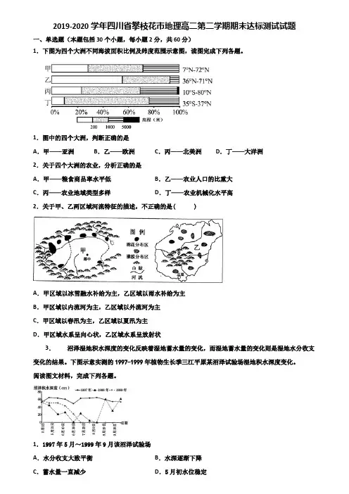 2019-2020学年四川省攀枝花市地理高二第二学期期末达标测试试题含解析
