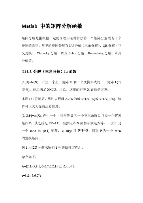 Matlab_中的矩阵分解函数