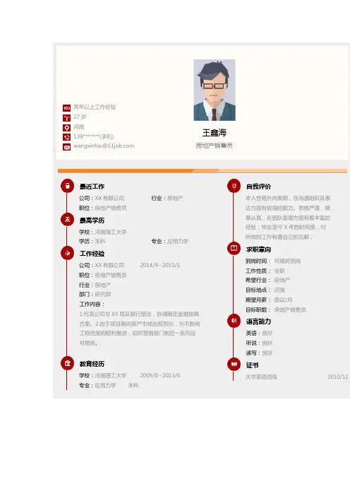 房地产销售员求职个人简历求职简历大学生优秀简历模板