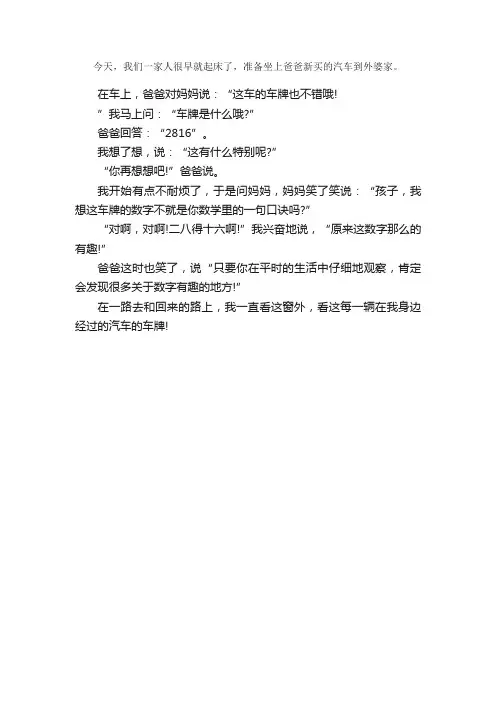 小学三年级数学日记：有趣的车牌号