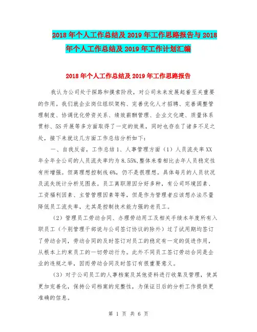 2018年个人工作总结及2019年工作思路报告与2018年个人工作总结及2019年工作计划汇编