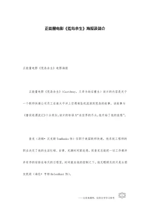 正能量电影《荒岛余生》海报及简介