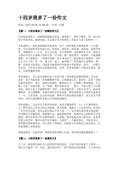 十四岁我多了一份作文