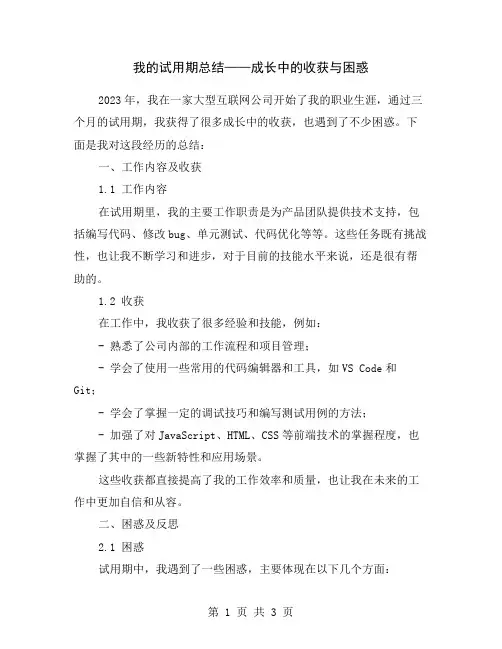 我的试用期总结——成长中的收获与困惑