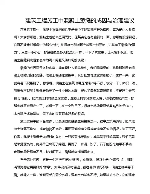 建筑工程施工中混凝土裂缝的成因与治理建议