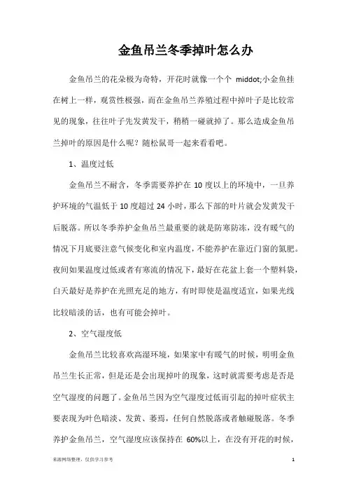金鱼吊兰冬季掉叶怎么办