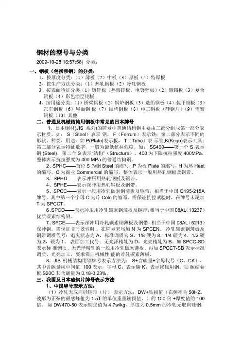 钢材的型号与分类