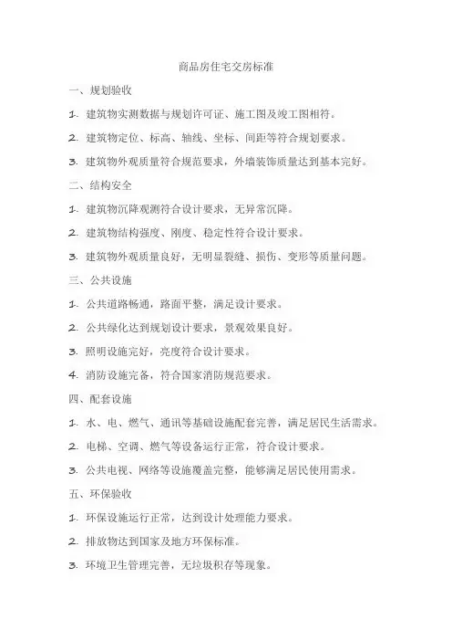 商品房住宅交房标准