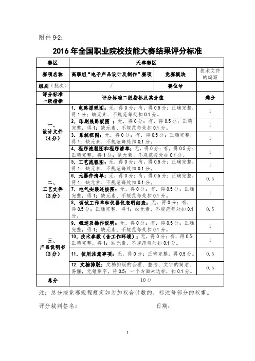 2016电子产品设计及制作赛题与评分标准 结果评分评分标准(技术文件的编写)