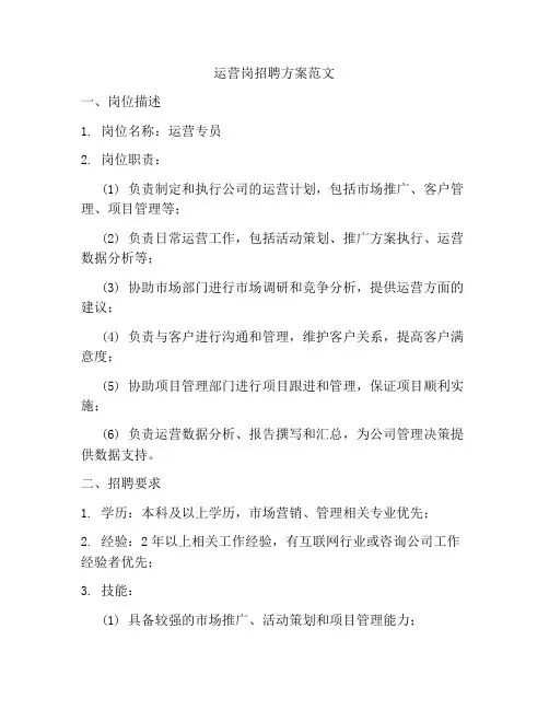 运营岗招聘方案范文