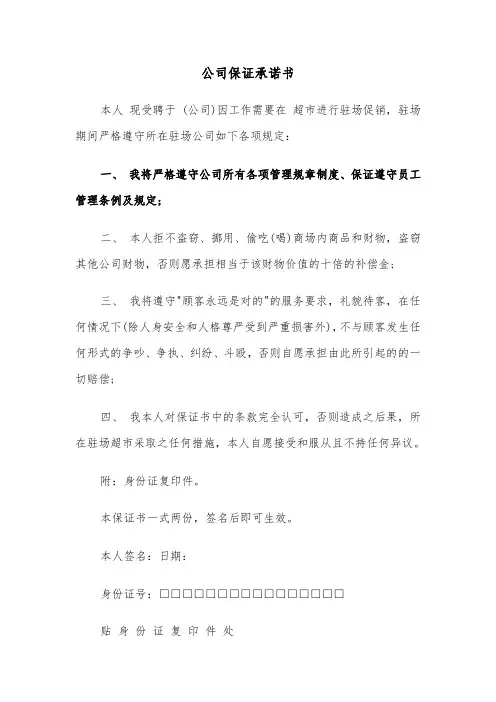 公司保证承诺书（4篇）