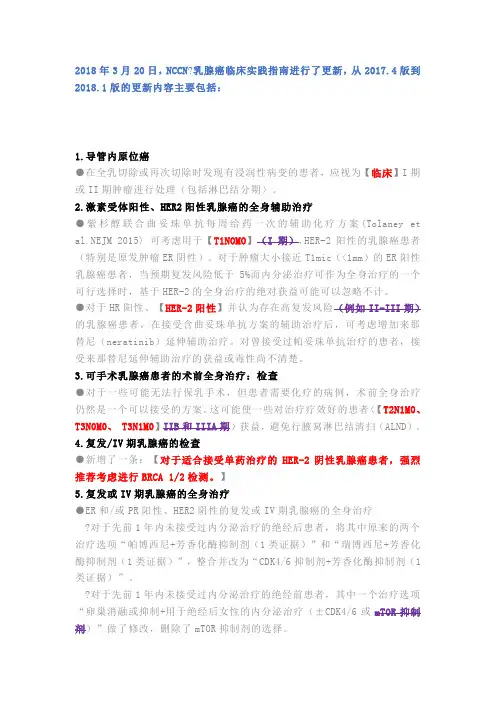 2018版乳腺癌NCCN指南更新概要