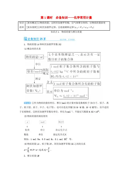 2022届高三化学高考备考一轮复习第1章物质的量第1讲化学常用计量教案